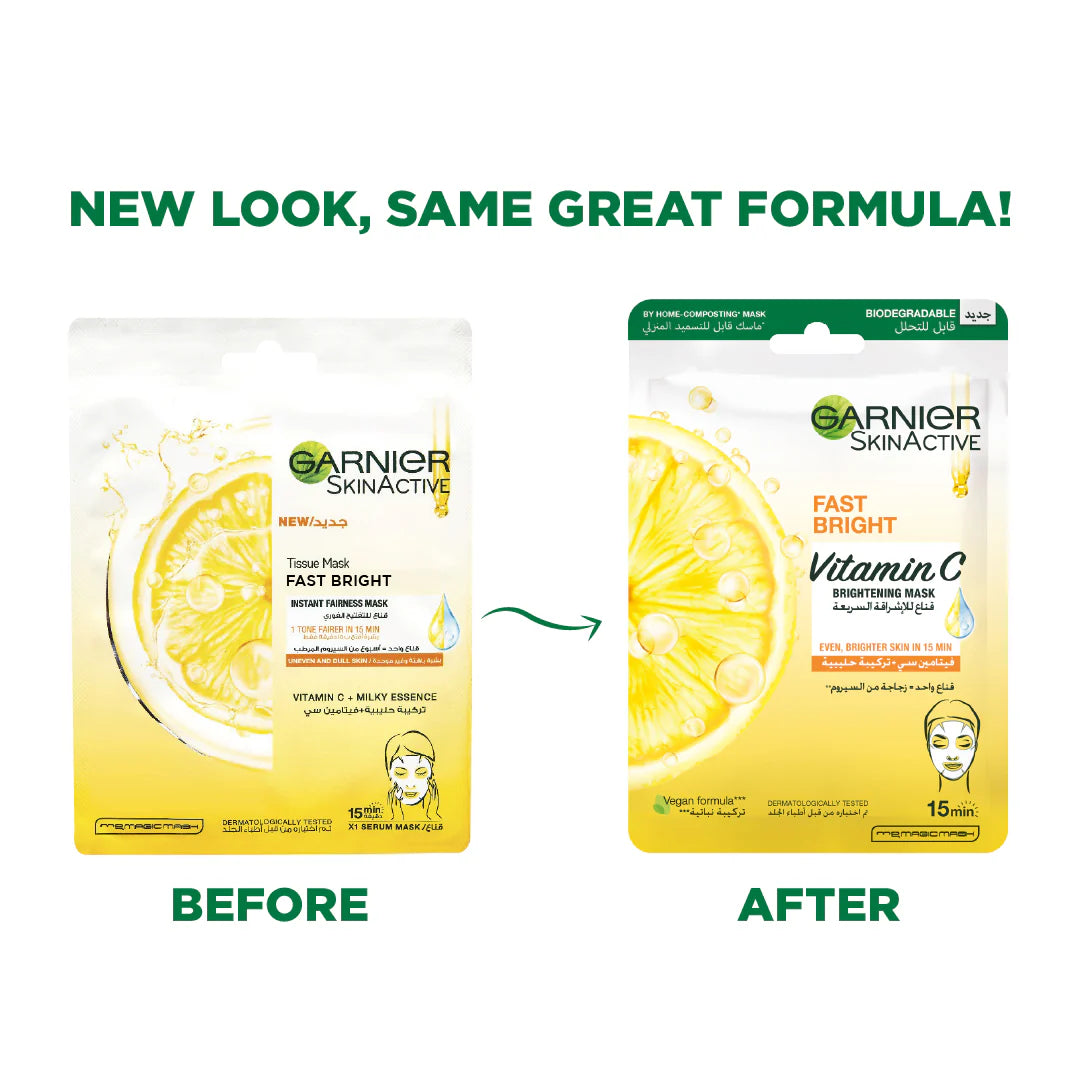Garnier Fast Bright Vitamin C Brightening Tissue Mask For Uneven & Dull Skin