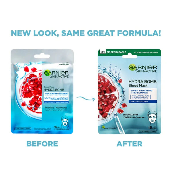 Garnier Hydra Bomb Pomegranate Super Hydrating & Replumping Tissue Face Mask for Dehydrated Skin