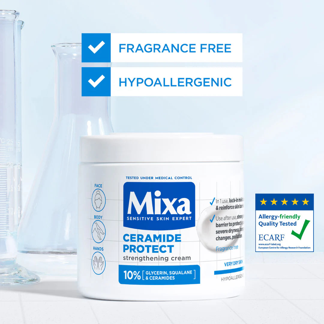 Mixa Ceramide Protect Cream Jar - For Dry, Very Dry and Sensitive Skin - For Face, Hands & Body 400ml